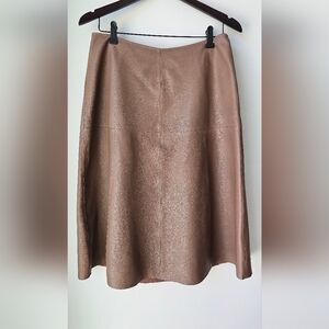 Bod&Christensen Real Leather Midi Skirt Brown Wiskey Tan A line size 10